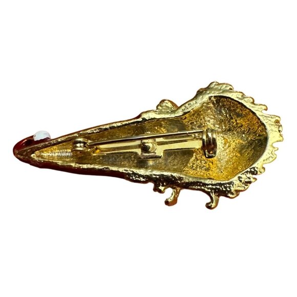 Vintage Santa Claus Brooch Pin Gold Tone with Red Hat and Rhinestones Holiday - Picture 6 of 7